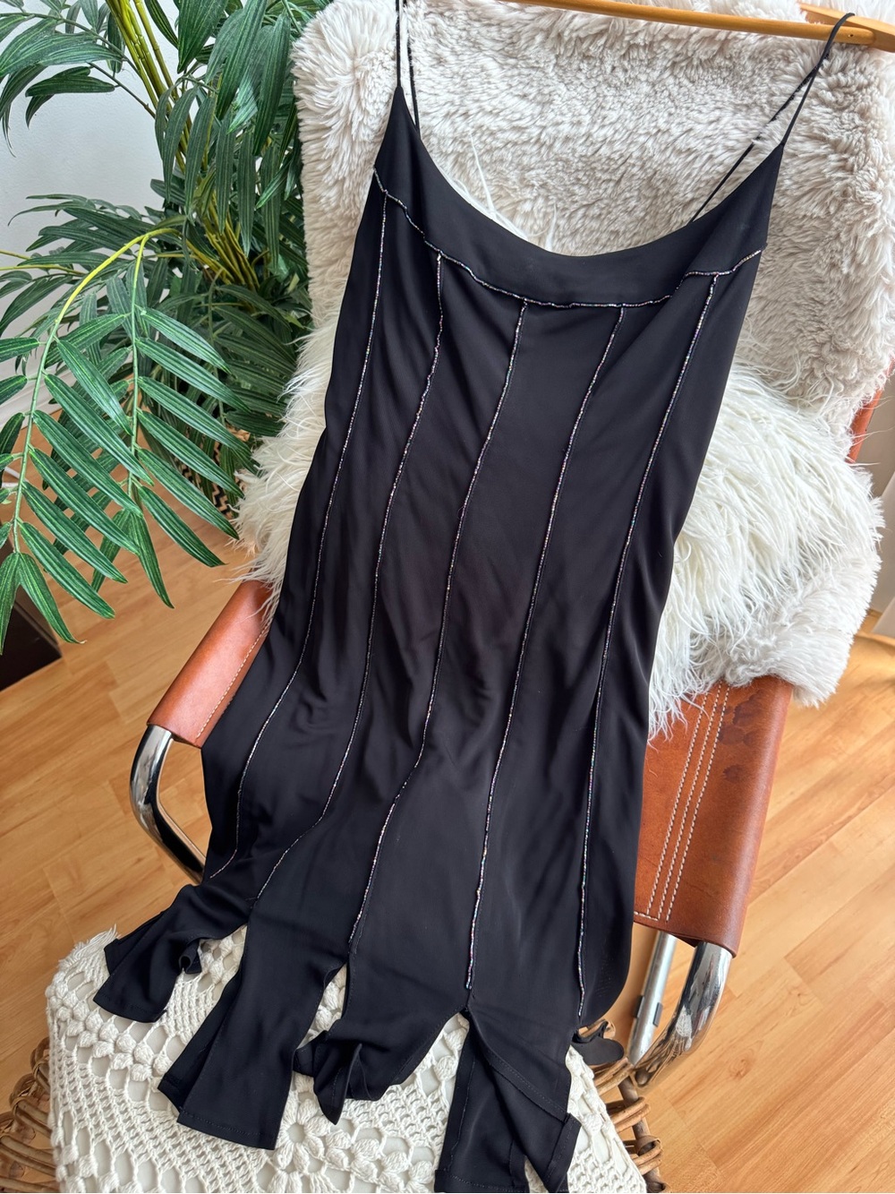 ABS Allen Swartz  Black Spaghetti Strap Midi Dress Like New